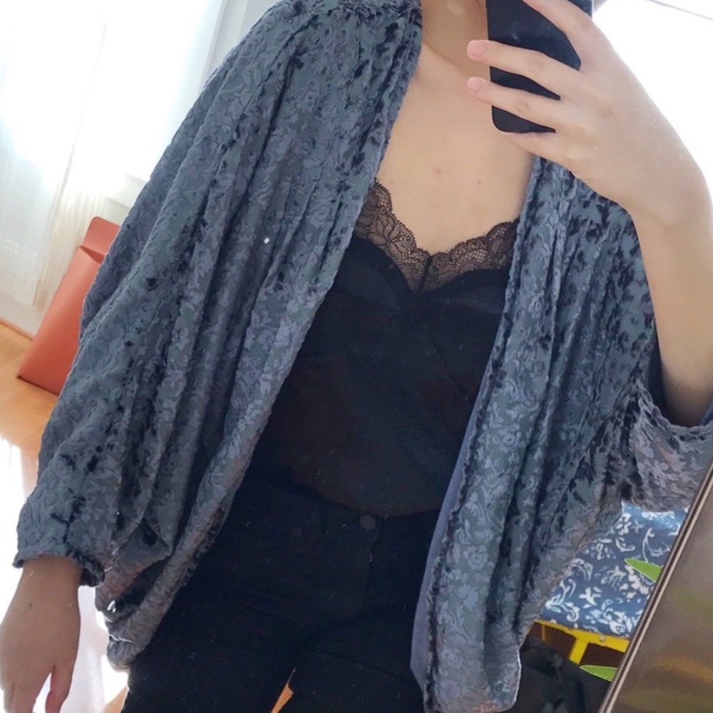Anthropologie Teal Velvet Cocoon Cardigan US4